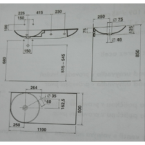Independent  umývadlo 110x50 cm s odkladacou plachou vpravo T072801