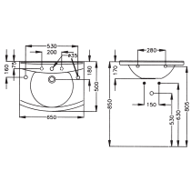 Umývadlo pro telesné postižených 65 cm, bez prepadového otvoru, R316201