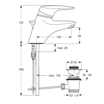 CERAMIX umývadlová batéria s odpadovou garnitúrou a flexibilnými hadicami, A5007AA