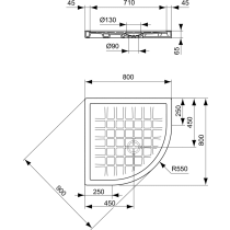 TWIST Sprchová vanička keramická štvrťkruh 80x80 cm, T200601