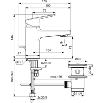 CERAPLAN Umývadlová batéria s kovovou odpadovou garnitúrou a flexibilnými hadicami, 5 l/min, upevnenie EasyFix +, BD274AA