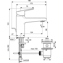 CERAPLAN Umývadlová batéria GRANDE s kovovou odpadovou garnitúrou a flexibilnými hadicami, 5 l/min, upevnenie EasyFix +, BD276AA