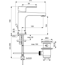 CERAFINE D umývadlová batéria s kovovou odtokovou garnitúrou, 5 L/min, BC686AA