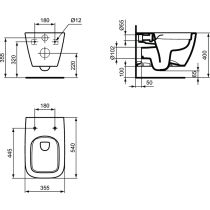 I.LIFE B WC závesné hranaté RIMLESS+ 54x36 cm, T461401