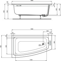 I.LIFE Vaňa akrylátová asymetrická Ľavá 160x90 cm, T476801