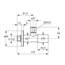 IDEAL STANDARD rohový ventil s konusovým zverným šrúbením, 1/2"x3/8", B7883AA
