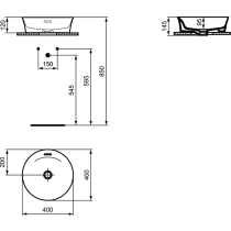 IPALYSS Umývadlo na dosku kruhové Ø40 cm s prepadovým otvorom, bez otvoru pre batériu, E141301