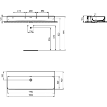 CONCA Umývadlo 120x45 cm, bez otvoru pre batériu, farba biela lesklá s IdealPlus úpravou povrchu, T3805MA