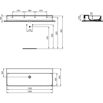 CONCA Umývadlo 120x45 cm, bez otvoru pre batériu, farba biela lesklá s IdealPlus úpravou povrchu, bez prepadového otvoru,T3809MA