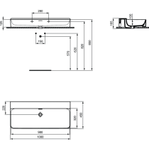 CONCA Umývadlo 100x45 cm, bez otvoru pre batériu, biela lesklá s IdealPlus úpravou, s prepad. otvorom, brúsená hrana, T3834MA