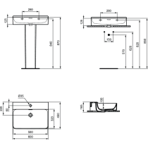 CONCA Umývadlo 60x45 cm, s otvorom pre batériu, farba hodvábne biela, s prepadovým otvorom, brúsená spodná hrana, T3818V1