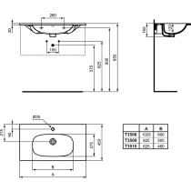 Tesi Umývadlo 102,5x45 cm + Skrinka pod umývadlo 100 cm, T350801,T0052PH
