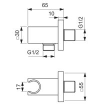 IDEAL RAIN Diel pre pripojenie sprchy, štvorcový, integrovaný pevný držiak, BC771GN