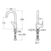 ROCA AROLA Umývadlová batéria s otočným vývodom bez odpadovej garnitúry a flex. hadicami, A5A8A6AC0K