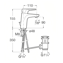 ROCA ATLAS Umývadlová batéria s odpadovou garnitúrou a flex. hadicami, A5A3090C00
