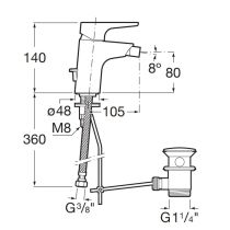 ROCA ATLAS Bidetová batéria s odpadovou garnitúrou a flex. hadicami, A5A6090C00
