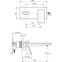 CONCA umývadlová batéria nástenná, Magnatická sivá, výtok 18 cm, diel 2, A7371A5