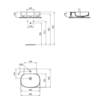 LINDA-X Umývadlo nástenné 50x48 cm, glazovaná spodná hrana, farba biela matná, T4390V1