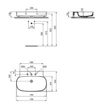 LINDA-X Umývadlo nástenné 75x50 cm, s 3 otvormi pre batériu, T439701