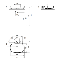 LINDA-X Umývadlo nástenné 60x50 cm, s 3 otvormi pre batériu, T439401