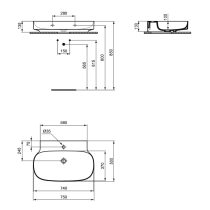 LINDA-X Umývadlo nástenné 75x50 cm, glazovaná spodná hrana, farba biela matná, T4396V1