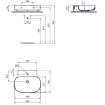 LINDA-X Umývadlo nástenné 60x50 cm, brúsená spodná hrana, farba biela matná, T4988V1