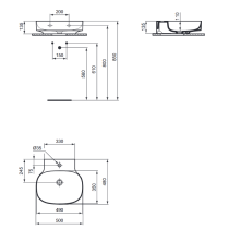 LINDA-X Umývadlo nástenné 50x48 cm, brúsená spodná hrana, farba biela matná, T4985V1