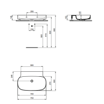 LINDA-X Umývadlo nástenné 75x50 cm, bez otvoru pre batériu, bez prepadu,T499301