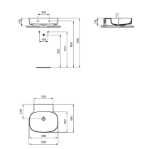 LINDA-X Umývadlo nástenné 50x48 cm, bez otvoru pre batériu, bez prepadu,T498701
