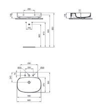 LINDA-X Umývadlo nástenné 60x50 cm, s 3 otvormi pre batériu, T498901