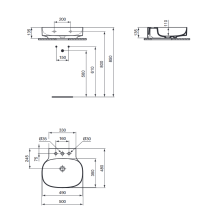 LINDA-X Umývadlo nástenné 50x48 cm, s 3 otvormi pre batériu, T498601