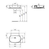 LINDA-X Umývadlo nástenné 60x50 cm, bez otvoru pre batériu, T475601