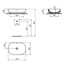 LINDA-X Umývadlo na dosku 55x38 cm s prepadovým otvorom, farba biela matná, T4401V1