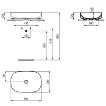 LINDA-X Umývadlo na dosku 55x38 cm bez prepadového otvoru, farba biela matná, T4402V1