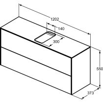 CONCA Umývadlová skrinka 120 cm s hornou doskou, šírka 37 cm,  T3949Y1