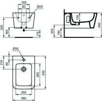 CONCA Závesný bidet 36x54 cm, T3687V1
