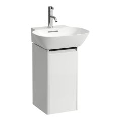 LAUFEN BASE Skrinka pod umývadlo, 1 dvierka, závesy vpravo, 1 vnútorná polička, pre umývadielko 815301, s držiakom z tmavého hliníka, 275x295x515 mm, Biela lesklá 261, H4030141102611