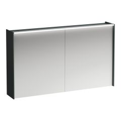 LAUFEN LANI Zrkadlová skrinka, 1200 mm, 2 dvere, s vodorovným LED osvetlením, 2 sklenené poličky, el. zásuvka, 1220x210x715 mm, Šedá traffic 266, H4038221122661