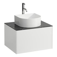 LAUFEN SONAR Skrinka pod umývadlo, s 1 zásuvkou, pre umývadlové misy H812340, H812341, H812342, H812343, s výrezom uprostred vr. otvoru pre batériu uprostred, 575x455x340 mm, Biela matná & nero marquina 143, H4054050341431