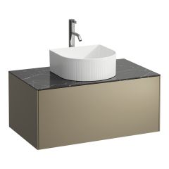 LAUFEN SONAR Skrinka pod umývadlo, s 1 zásuvkou, pre umývadlové misy H812340, H812341, H812342, H812343, s výrezom uprostred vr. otvoru pre batériu uprostred, 775x455x340 mm, Titán & nero marquina 142, H4054150341421