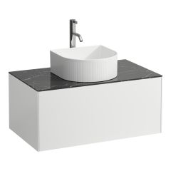 LAUFEN SONAR Skrinka pod umývadlo, s 1 zásuvkou, pre umývadlové misy H812340, H812341, H812342, H812343, s výrezom uprostred vr. otvoru pre batériu uprostred, 775x455x340 mm, Biela matná & nero marquina 143, H4054150341431