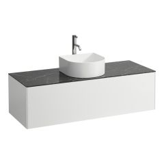 LAUFEN SONAR Skrinka pod umývadlo, s 1 zásuvkou, pre umývadlové misy H812340, H812341, H812342, H812343, s výrezom uprostred vr. otvoru pre batériu uprostred, 1175x455x340 mm, Biela matná & nero marquina 143, H4054250341431