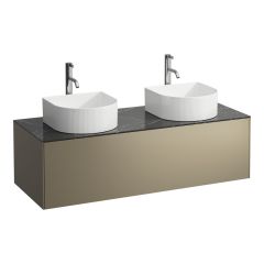 LAUFEN SONAR Skrinka pod umývadlo, s 1 zásuvkou, pre umývadlové misy H812340, H812341, H812342, H812343, s výrezom vľavo a vpravo vr. otvorov pre batériu uprostred, 1175x455x340 mm, Titán & nero marquina 142, H4054280341421