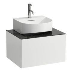 LAUFEN SONAR Skrinka pod umývadlo s 1 zásuvkou, pre umývadielko H816341, s výrezom uprostred, 575x455x340 mm, Biela matná & nero marquina 143, H4054310341431