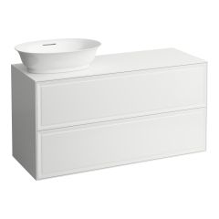 LAUFEN THE NEW CLASSIC Skrinka pod umývadlo 118 × 45 × 35 cm, s 2 zásuvkami, s výrezom vľavo, pre umývadlové misy 812850, 812851, 812852, 812853, 1175x455x600 mm, Biela lakovaná 631, H4060830856311