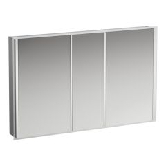 LAUFEN FRAME 25 Hliníková zrkadlová skrinka, LED priestorové osvetlenie, el. zásuvka európska, senzorový spínač, 1200x150x750 mm, Zrkadlo 144, H4088549001441