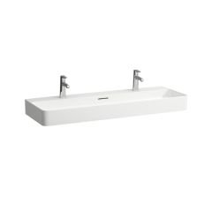 LAUFEN VAL Umývadlo s dvoma otvormi pre dve batérie s prepadom, SaphirKeramik, 1200x420 mm, farba Biela LCC, H8102894001071