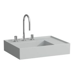 LAUFEN Kartell LAUFEN Umývadlo, odkladacia plocha vpravo, so skrytým odpadom s tromi otvormi pre batériu, bez prepadu, SaphirKeramik, 600x460 mm, farba Šedá mat, H8103347591581