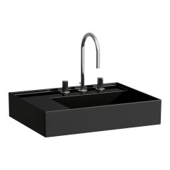 LAUFEN Kartell LAUFEN Umývadlo, odkladacia plocha vľavo, so skrytým odpadom s tromi otvormi pre batériu, bez prepadu, SaphirKeramik, 600x460 mm, farba Čierna lesklá, H8103350201581