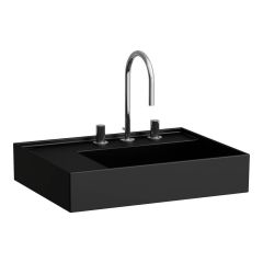 LAUFEN Kartell LAUFEN Umývadlo, odkladacia plocha vľavo, so skrytým odpadom s tromi otvormi pre batériu, bez prepadu, SaphirKeramik, 600x460 mm, farba Čierna matná, H8103357161581